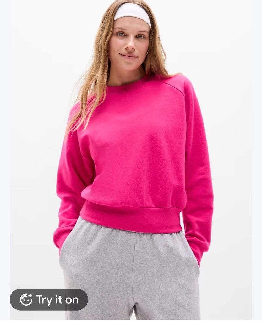 Athleta Forever Fleece Relaxed Crew Sweatshirt Dahlia Pink #414588